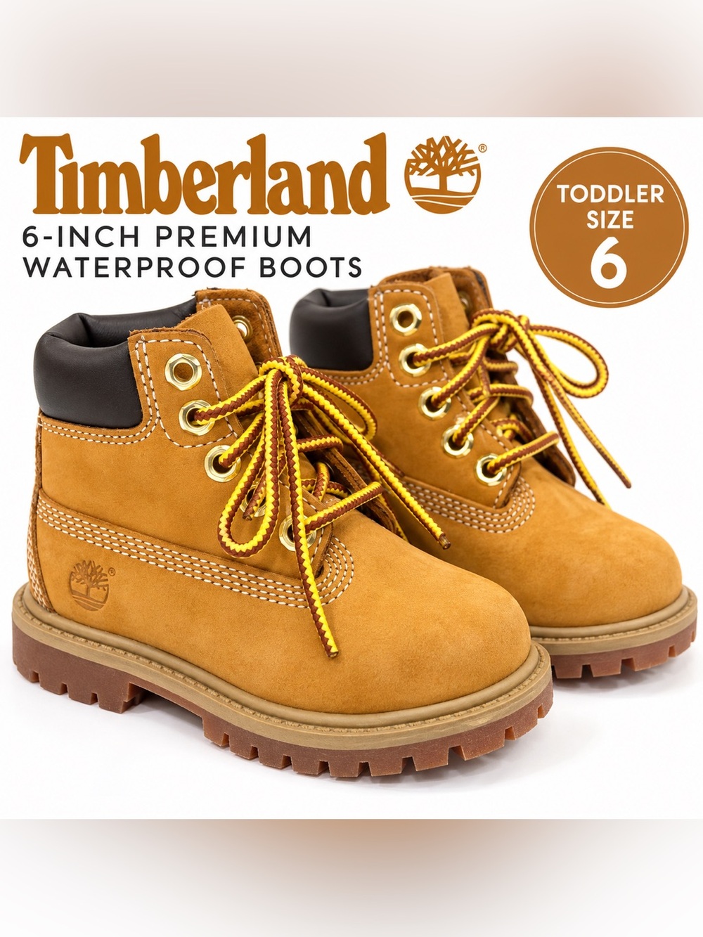Timberland 6-Inch Premium Waterproof Boots Toddler Size 6 Wheat Nubuck Leather